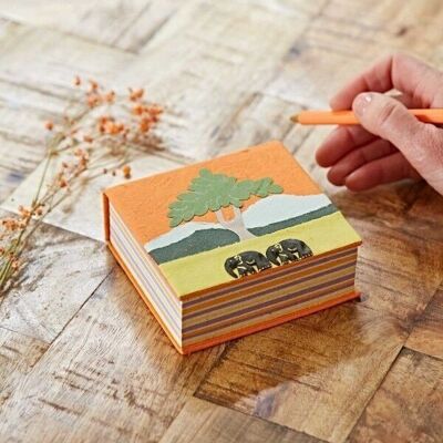 Colourful Elephant Dung Paper Note Cube - Orange