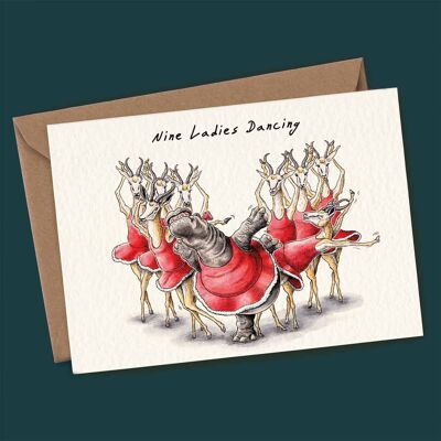 Nine Ladies Dancing Card - Carte de Noël - Carte de vacances