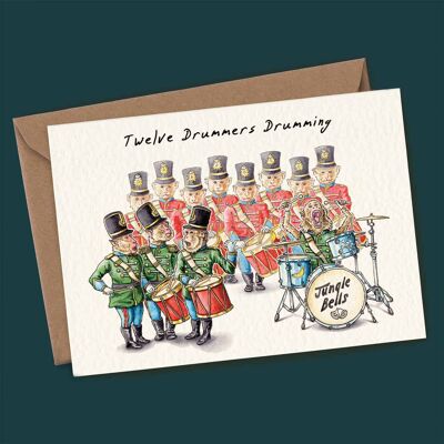 Twelve Drummers Drumming Card - Christmas Card - Holiday Card