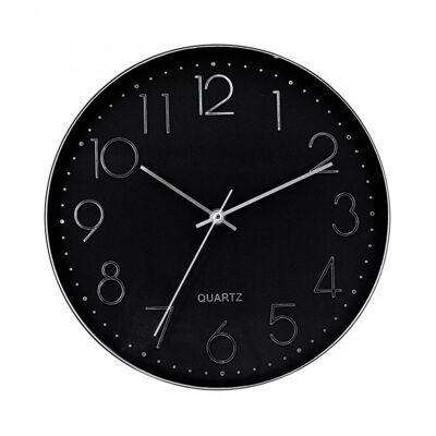 Reloj de pared decorativo plateado con esfera negra con relieve THINIA HOME