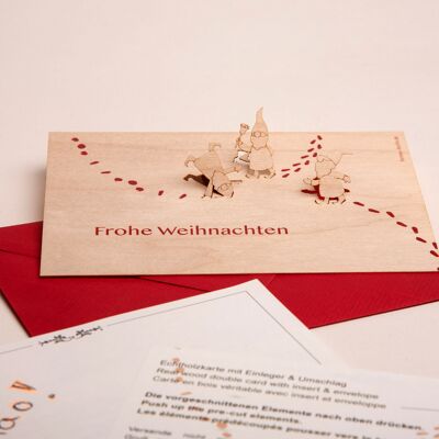 Gnome, Merry Christmas - tarjeta de felicitación de madera con motivo emergente