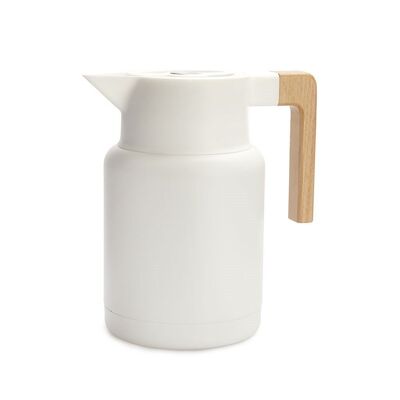 Thermos, 1,3 L, blanc, inox / bois