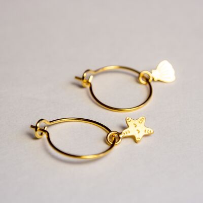 Shell Mini Hoop Earrings / Summer Starfish