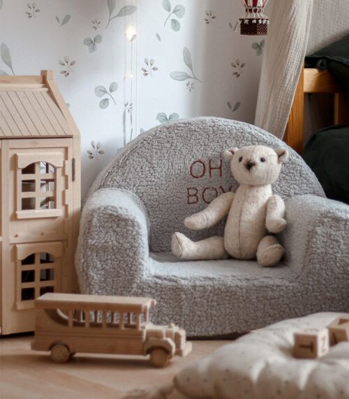 Teddy - chair seat with an embroidered name in gray