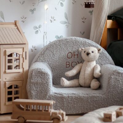 Teddy - chair seat with an embroidered name in gray