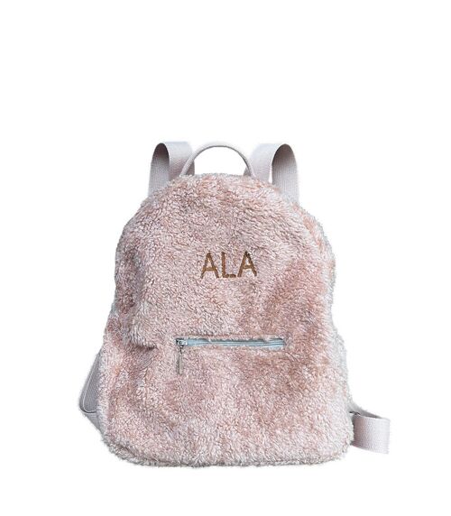 Teddy - children's backpack with an embroidered name - pale pink