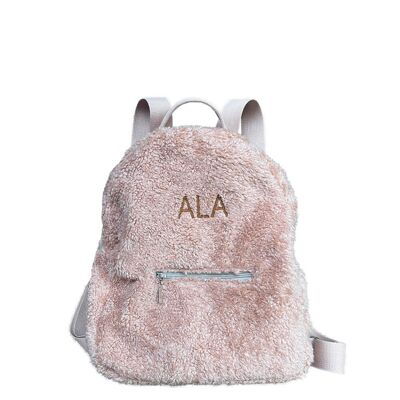 Teddy - children's backpack with an embroidered name - pale pink