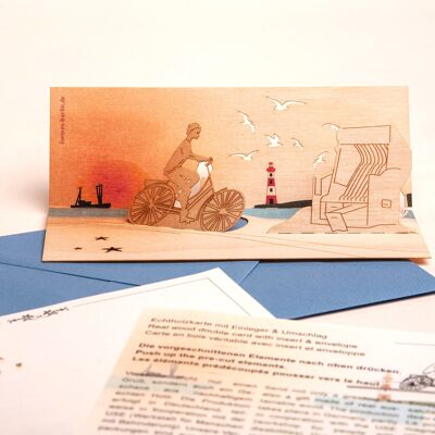 Bicycle by the sea - wooden greeting card with pop-up motifs