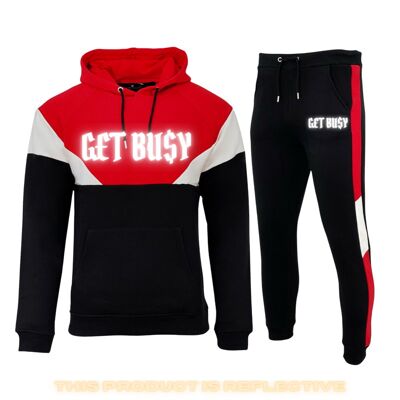 G£T BU$Y WHITE REFLECTIVE HOODED TRACKSUIT - RED/ BLACK/ WHITE