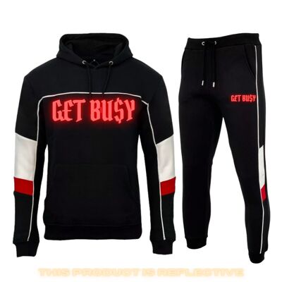 G£T BU$Y REFLECTIVE RED PIPING HOODED TRACKSUIT - RED/ BLACK/ WHITE