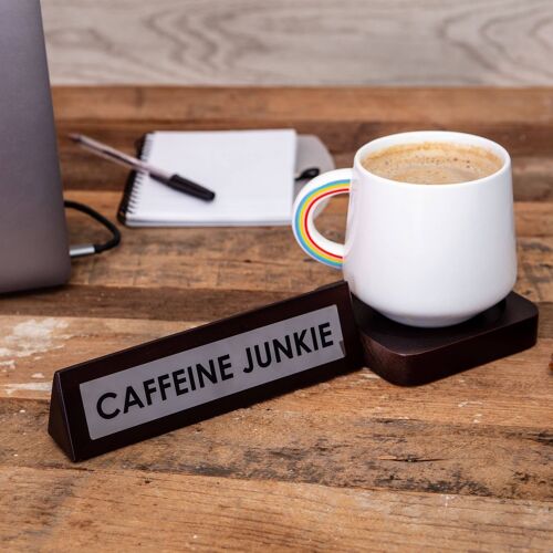 Wooden Desk Sign - Caffeine Junkie