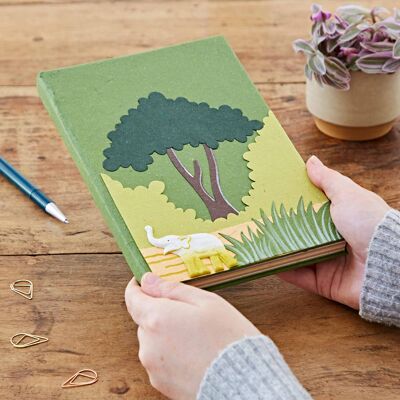 Cuaderno grande colorido con estiércol de elefante - Verde