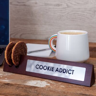 Cartello da scrivania in legno - Cookie addicted