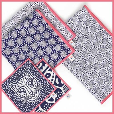 The Coco d&#39;Amour GRRR pack - 1 tea towel / 2 napkins / 2 aperitif napkins - Pink