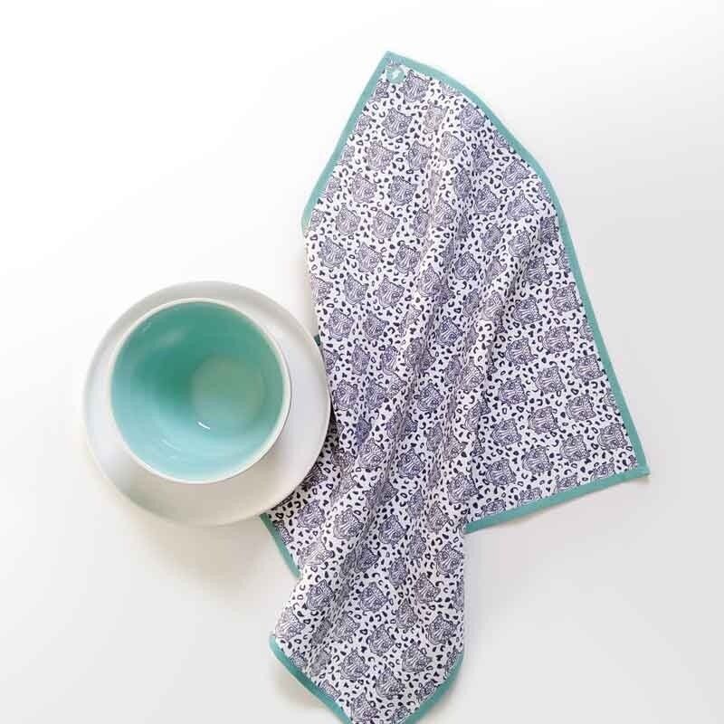 Leopardenserviette - La Grrrminette Blanche - Türkis