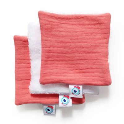 3 ou 6 carrés LINGETTES maison démaquillantes lavables uni orange corail 10x10cm - Lot de 3