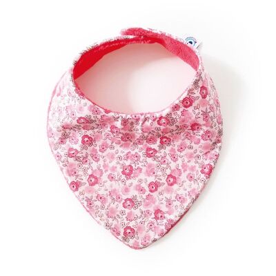 BIB bandana girl baby birth cotton terry bamboo coral pink with flowers 0-9 months