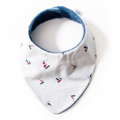 BAVOIR bandana bébé garcon fille fait main coton petits bateaux éponge de bambou bleue 0-9mois