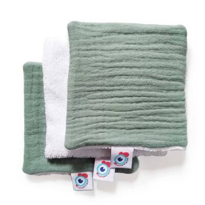 3 ou 6 carrés LINGETTES démaquillantes lavables bambou vert tilleul uni 10x10cm - Lot de 3