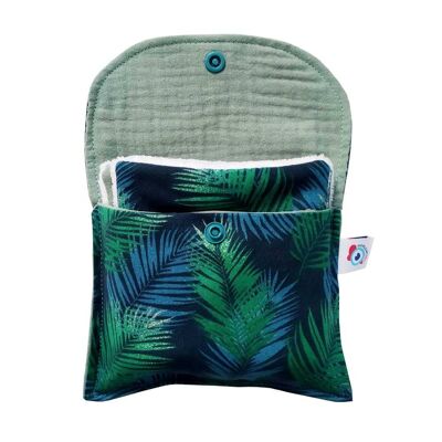 Kit POCHETTE + 6 salviette struccanti lavabili quadrate in bambù piante tropicali