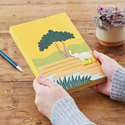 Cuaderno colorido grande con estiércol de elefante - Amarillo