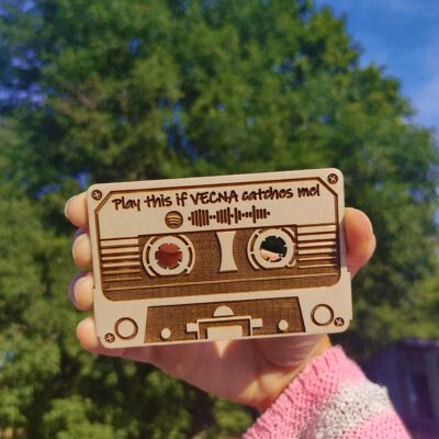 Play This if Vecna catches me! Double-sided wooden tape inspired by Stranger Things 4 series, Customize with your Favorite Music