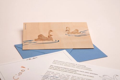 Schwan - Holzgrußkarte mit PopUp-Motiv