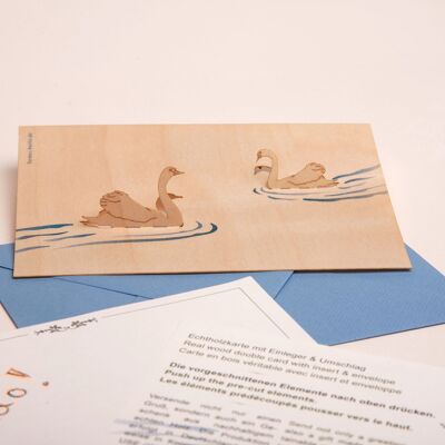 Swan - tarjeta de felicitación de madera con motivo emergente