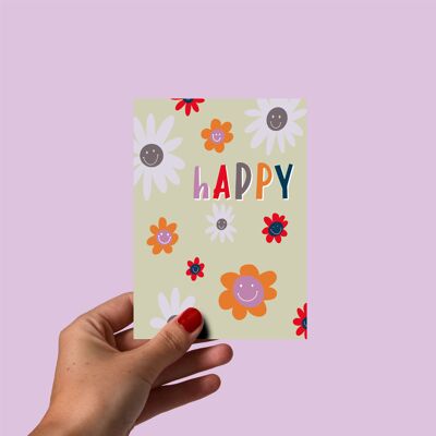 Cartolina Happy Flowers Retro, confezione da 5