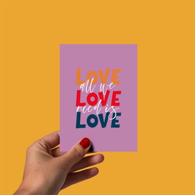 Postcard Love is all we need, pack of 5