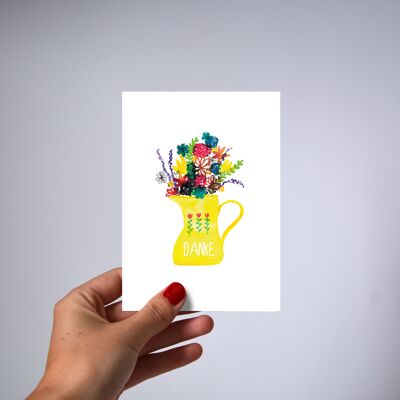 Thank you postcard with flowers, pack of 5