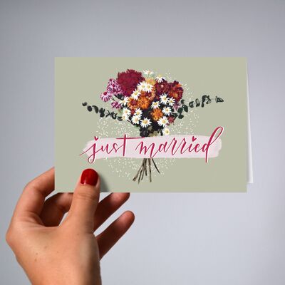 Folded Card Just Married, Wedding, Pack of 5