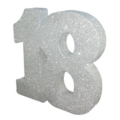 Numero 18 Decorazione da tavola con glitter argento