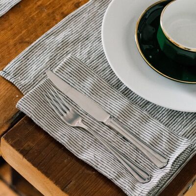 Linen Placemats With Dark Blue/Natural Stripe, Set of Two