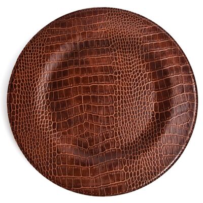 Charger plate, round crocodile, light brown