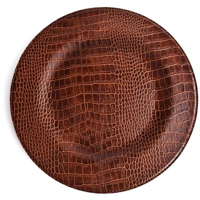 Charger plate, round crocodile, light brown