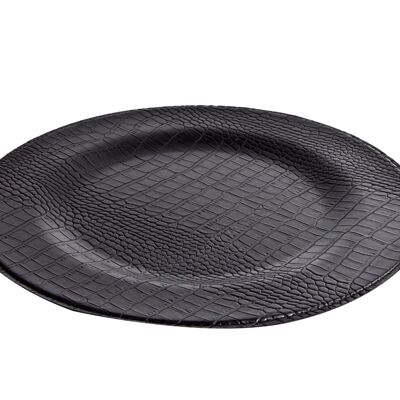 Black crocodile round plate