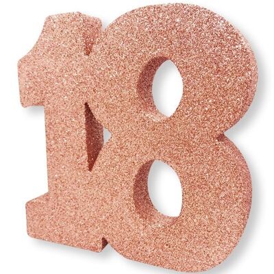 Numero 18 Decorazione da tavola con glitter in oro rosa