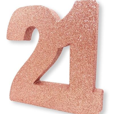 Numero 21 Decorazione da tavola con glitter in oro rosa