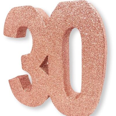 Numero 30 Decorazione da tavola con glitter in oro rosa