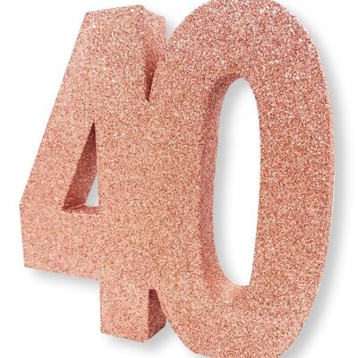 Numero 40 Decorazione da tavola con glitter in oro rosa