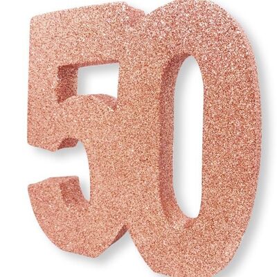 Numero 50 Decorazione da tavola con glitter in oro rosa