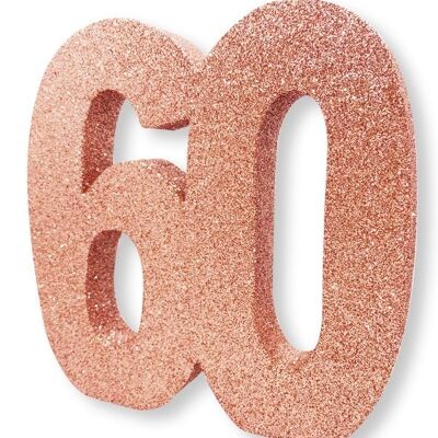 Numero 60 Decorazione da tavola con glitter in oro rosa