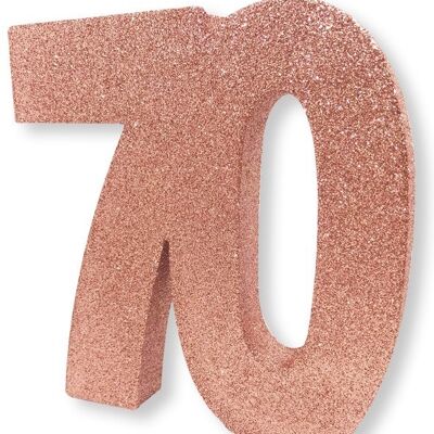 Numero 70 Decorazione da tavola con glitter in oro rosa