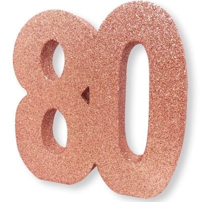 Numero 80 Decorazione da tavola con glitter in oro rosa