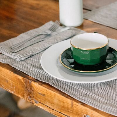 Striped Linen Napkins With Dark Blue/Natural Stripes