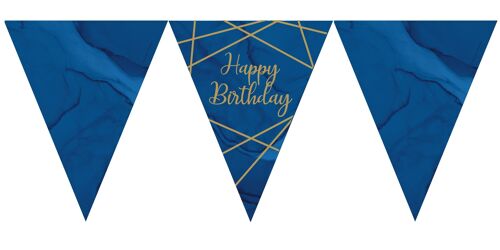 Navy and Gold Geode Paper Flag Bunting Happy Birthday Foil Stamped