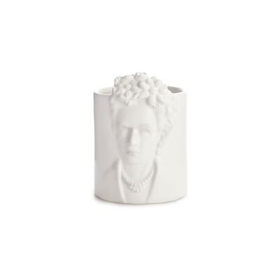 Pen holder, Frida Kahlo, white, ceramic