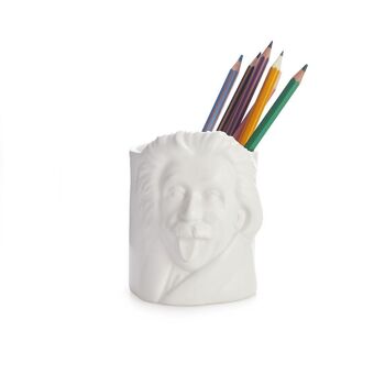 Porte-crayons, Albert Einstein, blanc, céramique 3