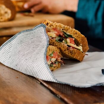Emballage à sandwich réutilisable en lin rayé - Rayures bleu foncé/naturel 4